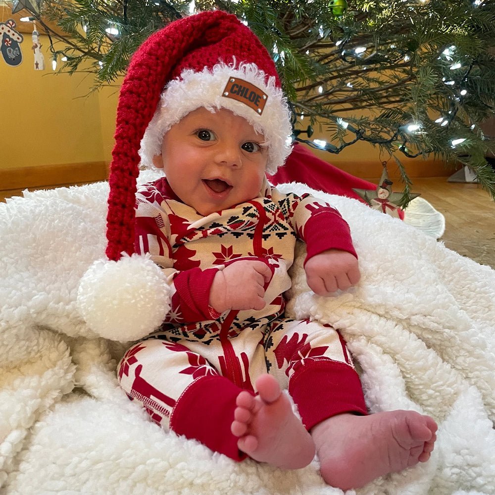Personalized Leather Patch Christmas Santa Hat - Canvasgiftco