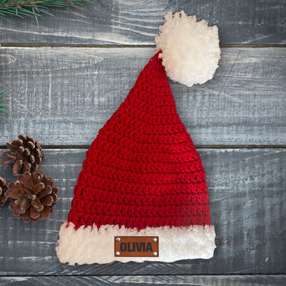 Personalized Leather Patch Christmas Santa Hat - Canvasgiftco