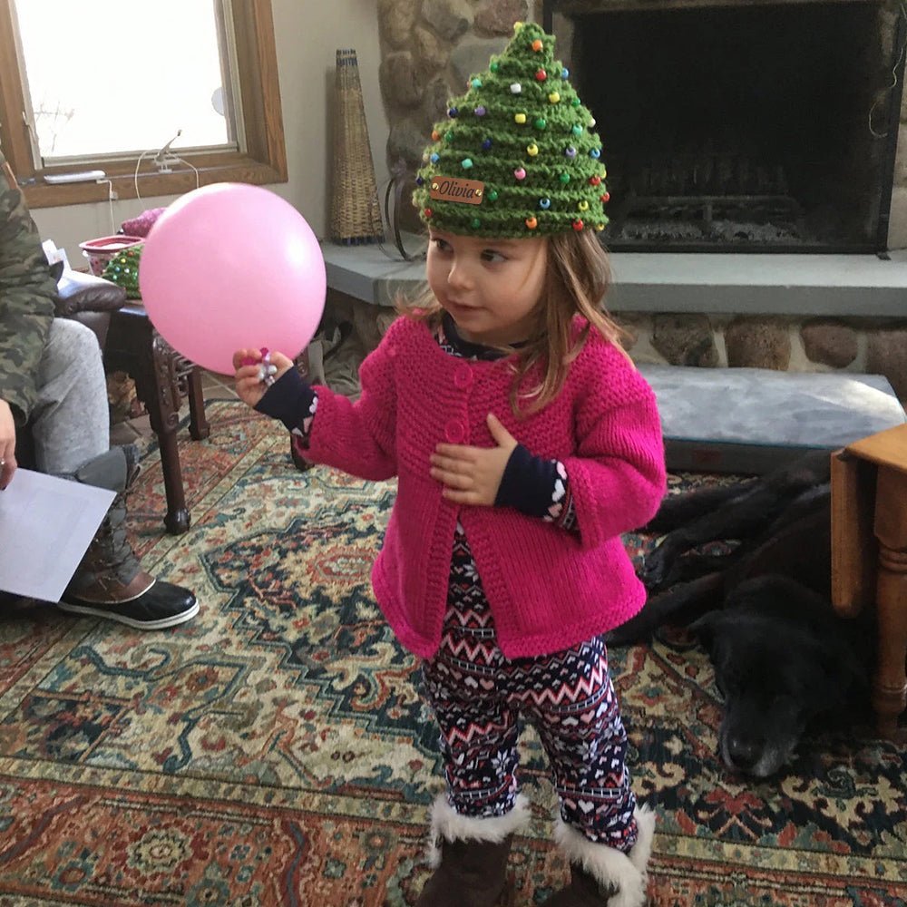 Personalized Leather Patch Christmas Tree Crochet Hat - Canvasgiftco