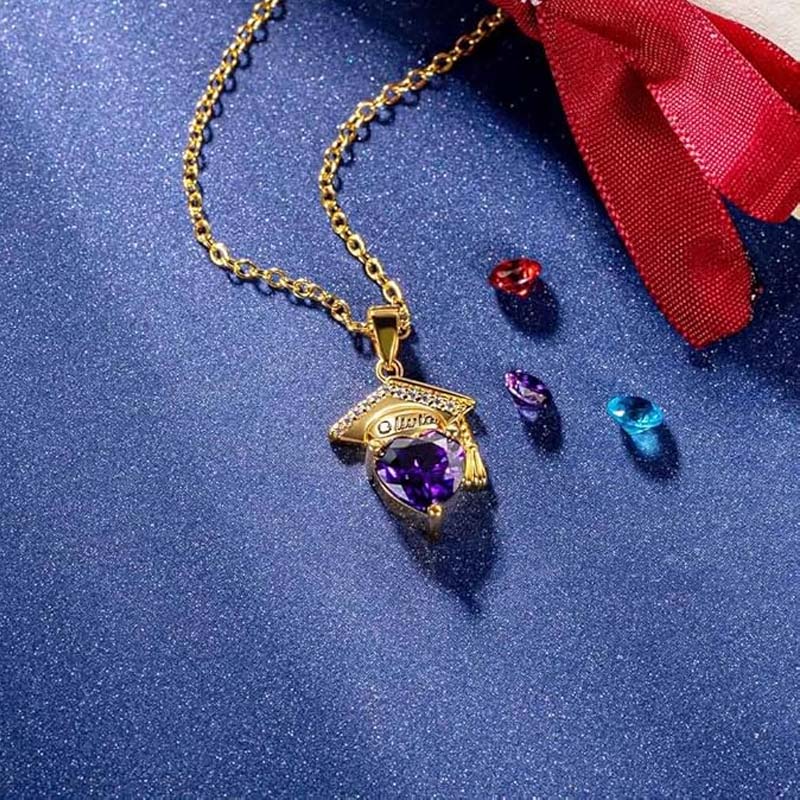 Personalized Name Heart Birthstone Necklace - Canvasgiftco
