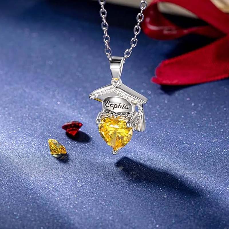 Personalized Name Heart Birthstone Necklace - Canvasgiftco