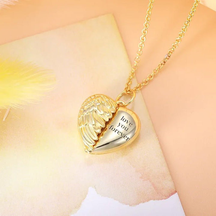 Personalized Picture Locket Angel Wings Heart Necklace - Canvasgiftco