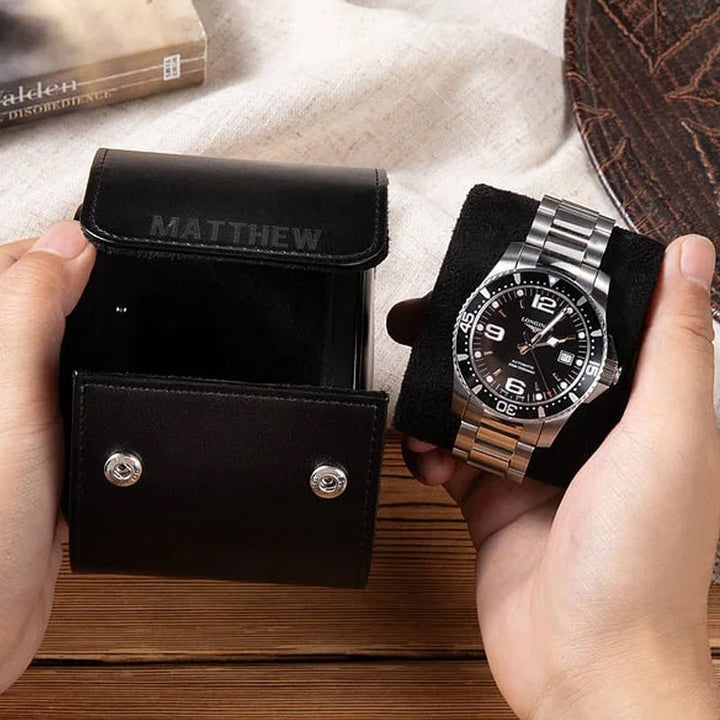 Personalized Portable Monogram Leather Watch Roll Travel Case with 1-3 Slots Wedding Father's Day Gift for Men Groomsmen - Canvasgiftco