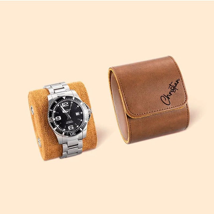 Personalized Portable Monogram Leather Watch Roll Travel Case with 1-3 Slots Wedding Father's Day Gift for Men Groomsmen - Canvasgiftco