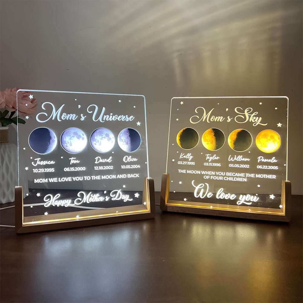 Personalized Real Moon Phase LED Light Painting-Mom's Sky - Canvasgiftco