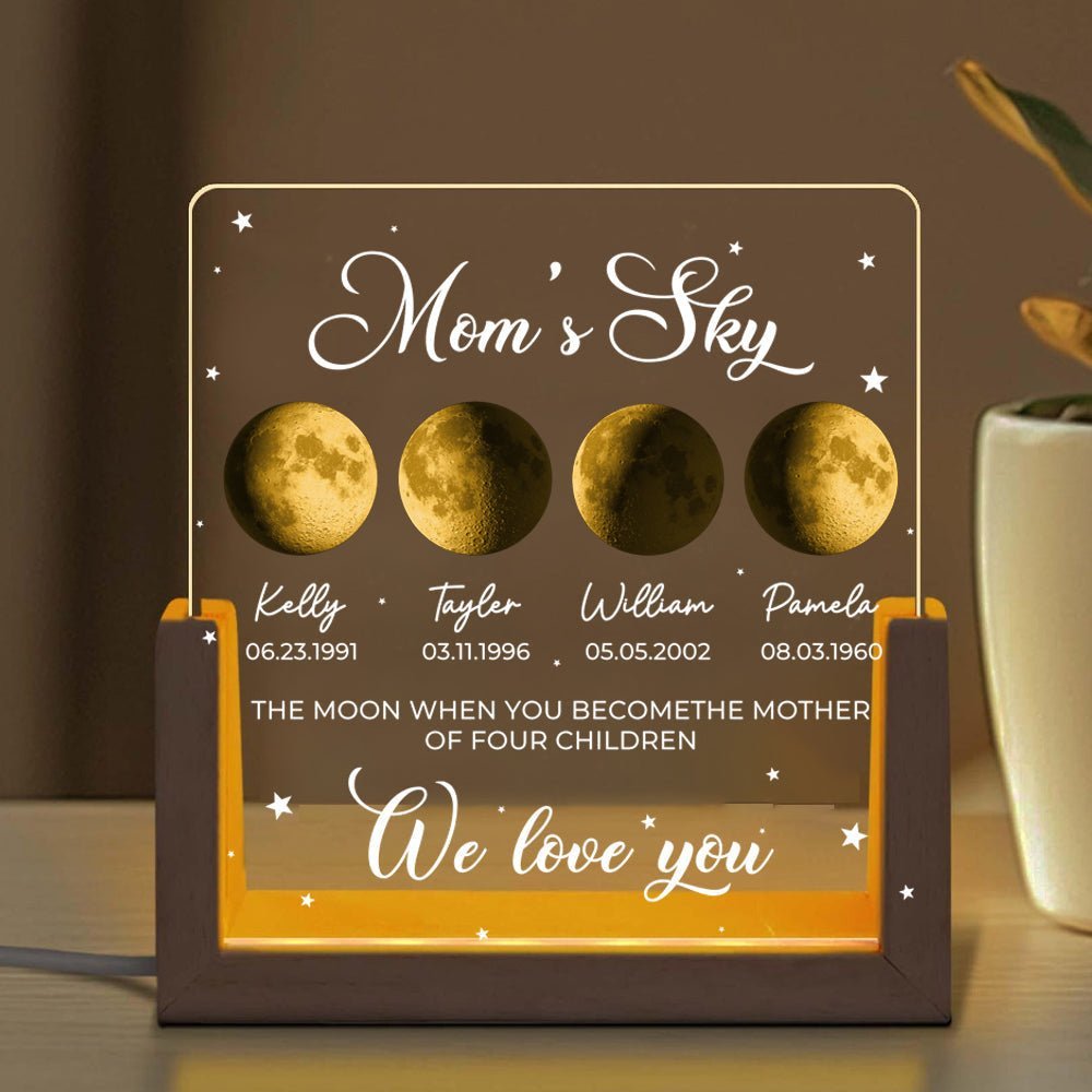 Personalized Real Moon Phase LED Light Painting-Mom's Sky - Canvasgiftco