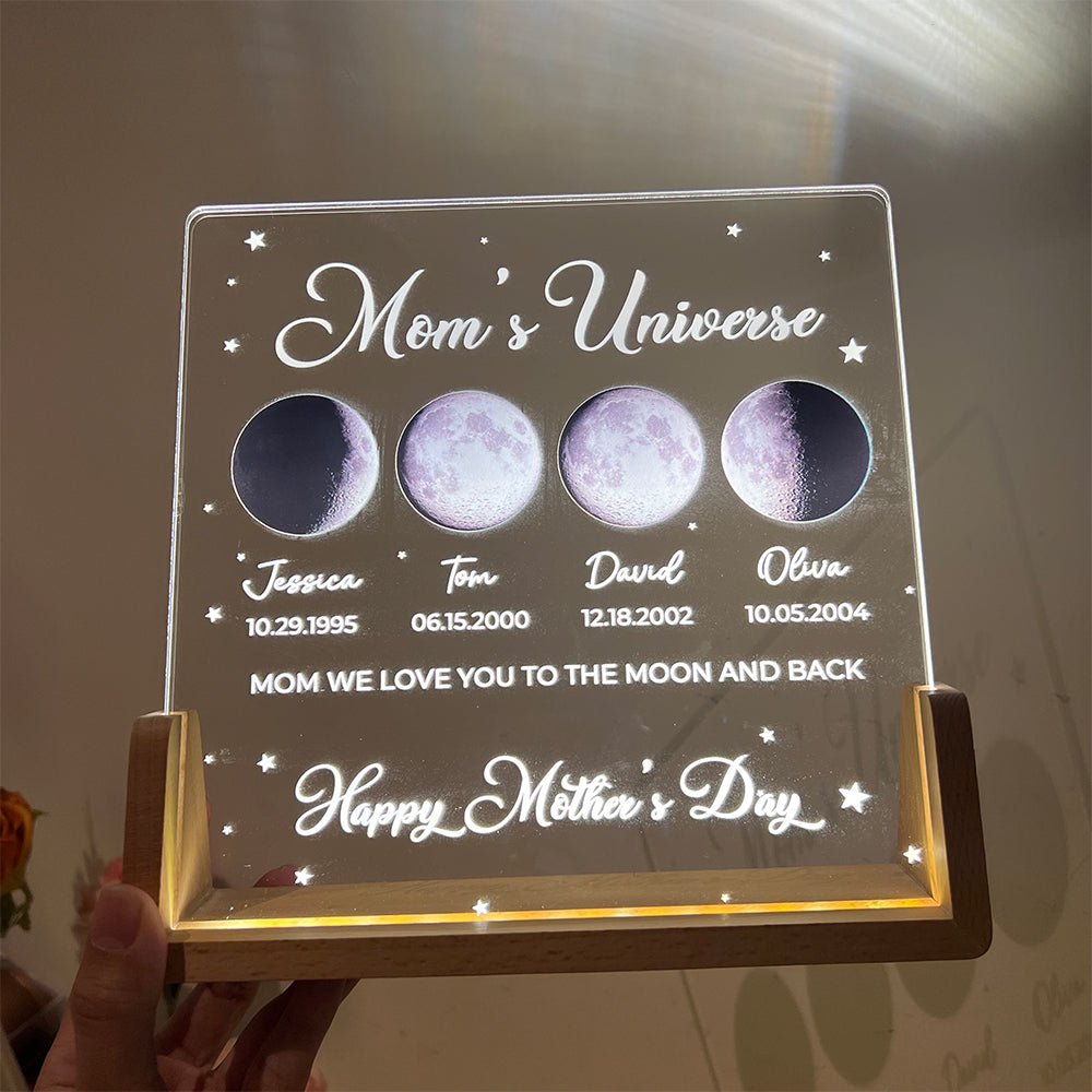 Personalized Real Moon Phase LED Light Painting - Mom's Sky - Canvasgiftco