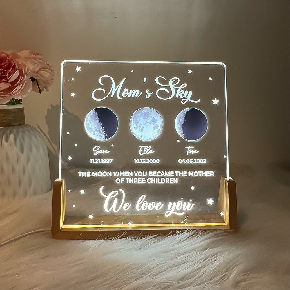 Personalized Real Moon Phase LED Light Painting - Mom's Sky - Canvasgiftco