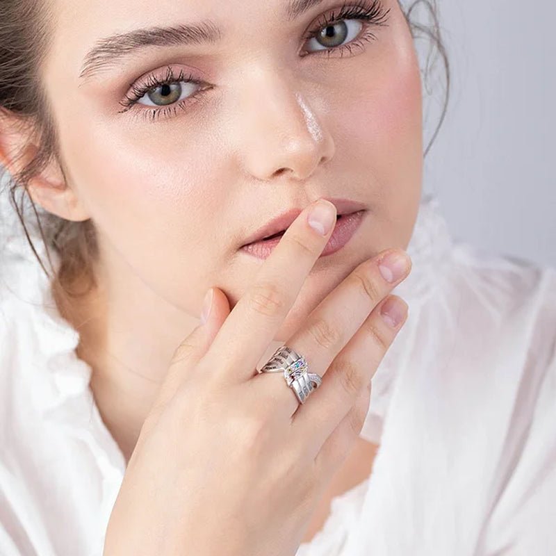 Personalized Ribbon Knot Ring - 1 - 8 Birthstones and Engraved Names - Canvasgiftco