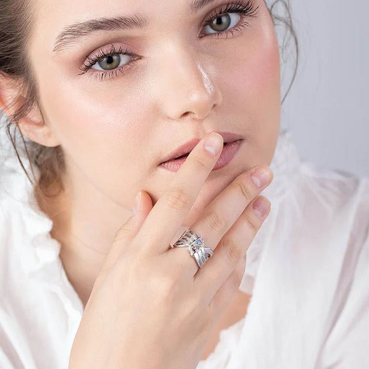 Personalized Ribbon Knot Ring - 1 - 8 Birthstones and Engraved Names - Canvasgiftco