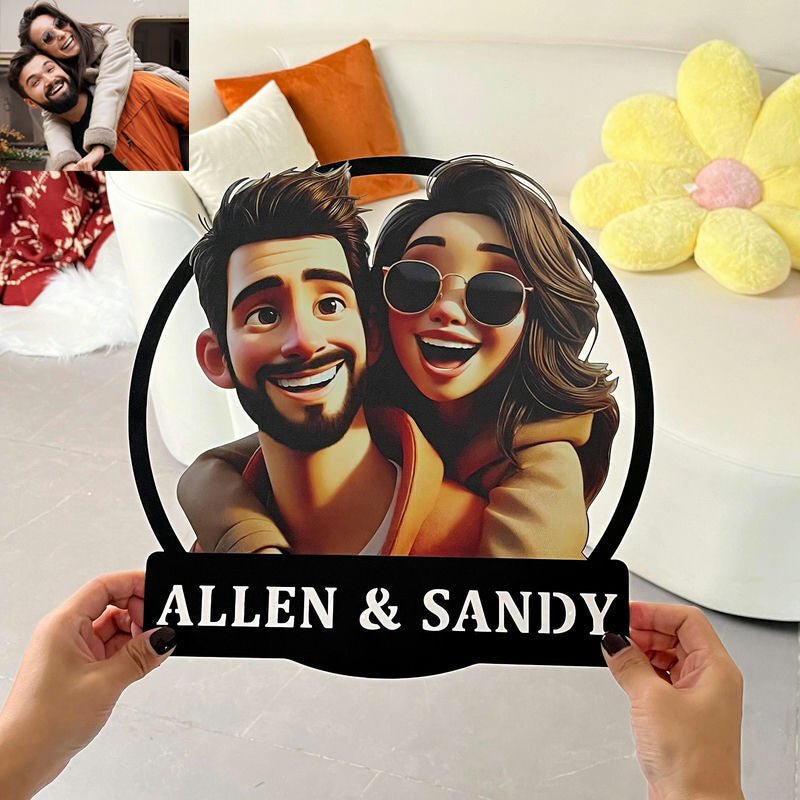 Personalized Round Cartoon Photo Frame Romantic Gift For Valentine's Day - Canvasgiftco