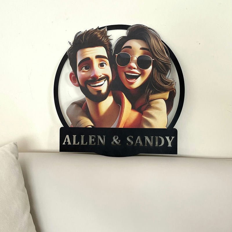 Personalized Round Cartoon Photo Frame Romantic Gift For Valentine's Day - Canvasgiftco