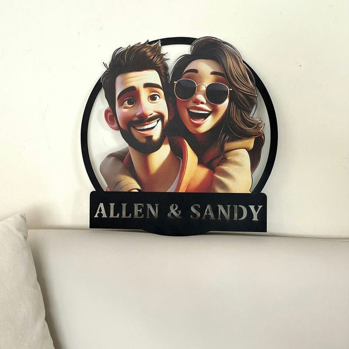Personalized Round Cartoon Photo Frame Romantic Gift For Valentine's Day - Canvasgiftco