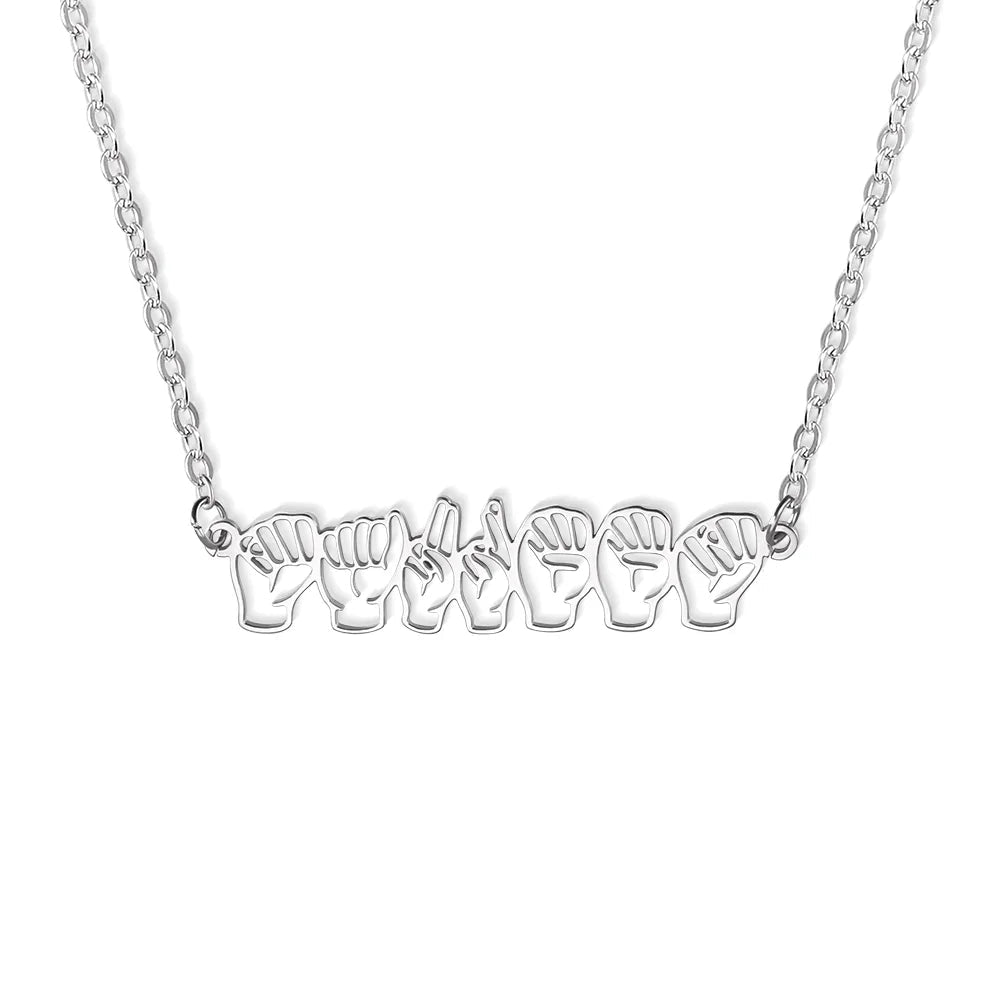 Personalized Sign Language Necklace with Fingerspelling Name Charm - Canvasgiftco