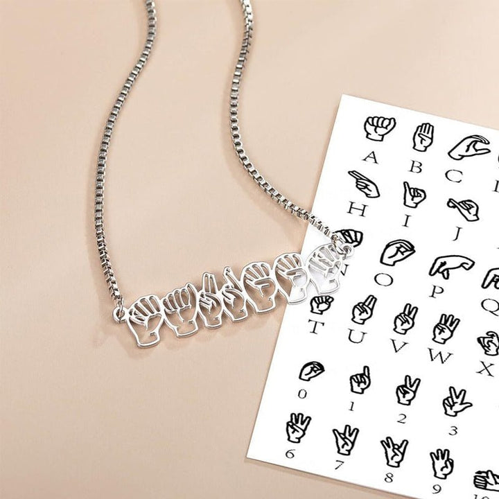 Personalized Sign Language Necklace with Fingerspelling Name Charm - Canvasgiftco