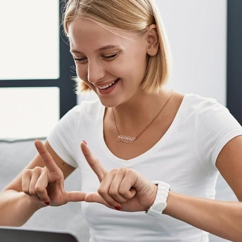 Personalized Sign Language Necklace with Fingerspelling Name Charm - Canvasgiftco
