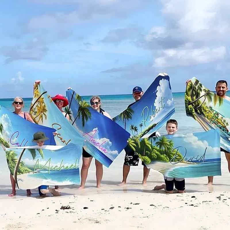 Personalized Tropical Beach Palm Tree Oversized Beach Towel - Canvasgiftco
