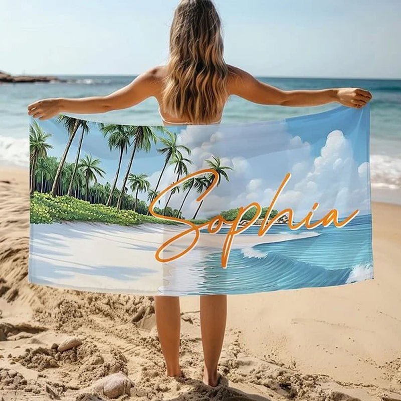 Personalized Tropical Beach Palm Tree Oversized Beach Towel - Canvasgiftco