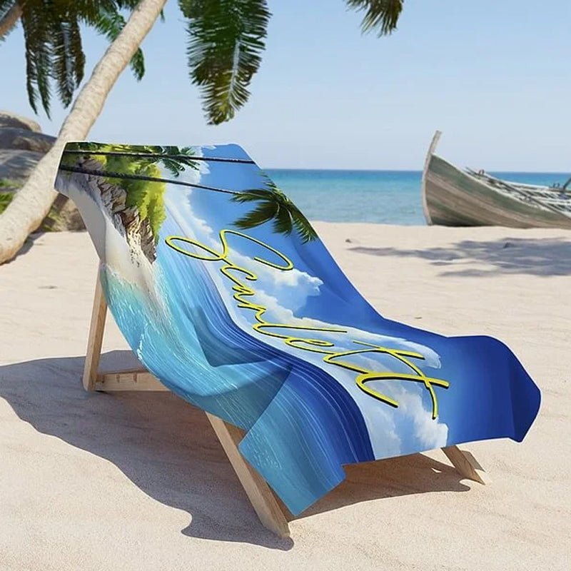 Personalized Tropical Beach Palm Tree Oversized Beach Towel - Canvasgiftco
