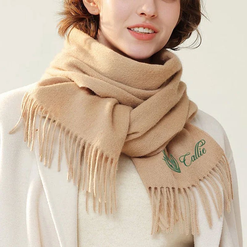 Personalized Ultra - Soft Warm Scarf with Birth Flower and Custom Text - Canvasgiftco