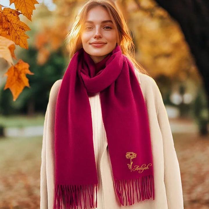 Personalized Ultra-Soft Warm Scarf with Birth Flower and Custom Text - Canvasgiftco