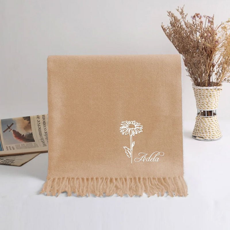 Personalized Ultra-Soft Warm Scarf with Birth Flower and Custom Text - Canvasgiftco