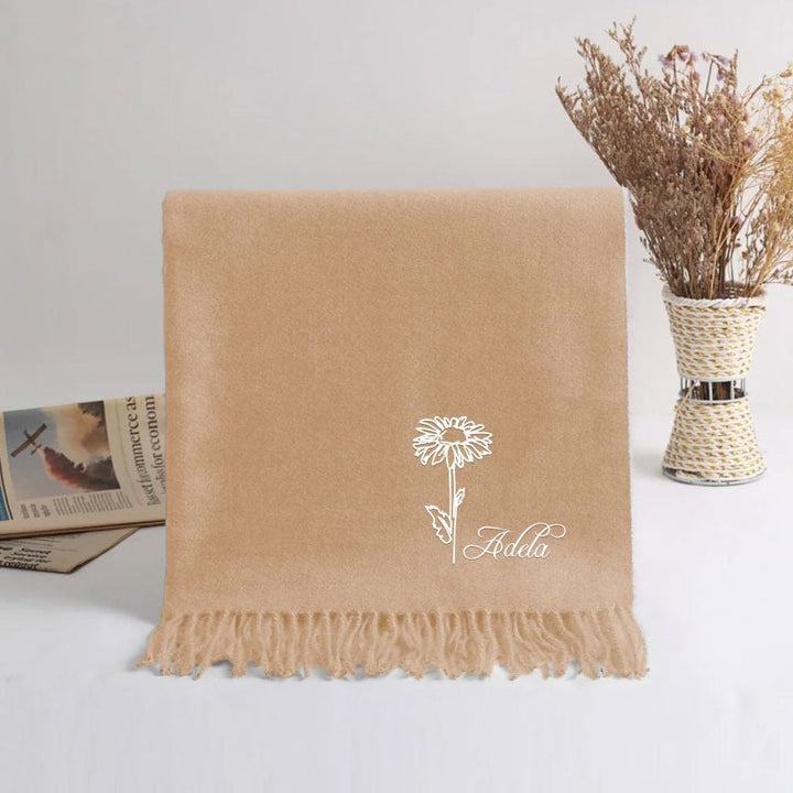 Personalized Ultra-Soft Warm Scarf with Birth Flower and Custom Text - Canvasgiftco