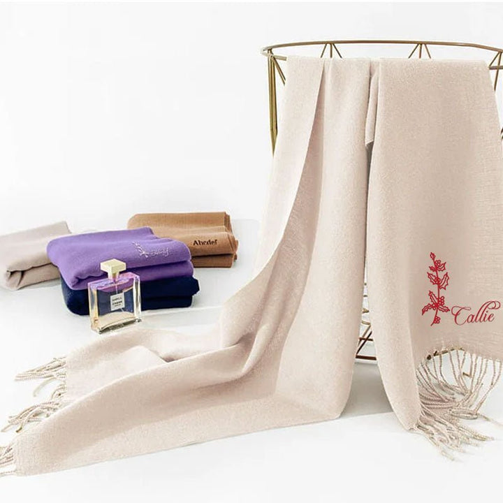 Personalized Ultra-Soft Warm Scarf with Birth Flower and Custom Text - Canvasgiftco