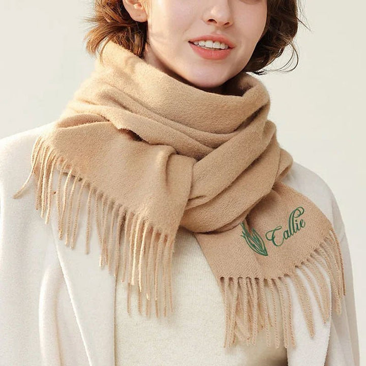 Personalized Ultra-Soft Warm Scarf with Birth Flower and Custom Text - Canvasgiftco