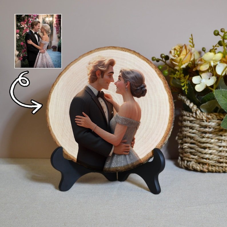 Personalized Wood Pile Tree Rings Cartoon Portrait - Canvasgiftco