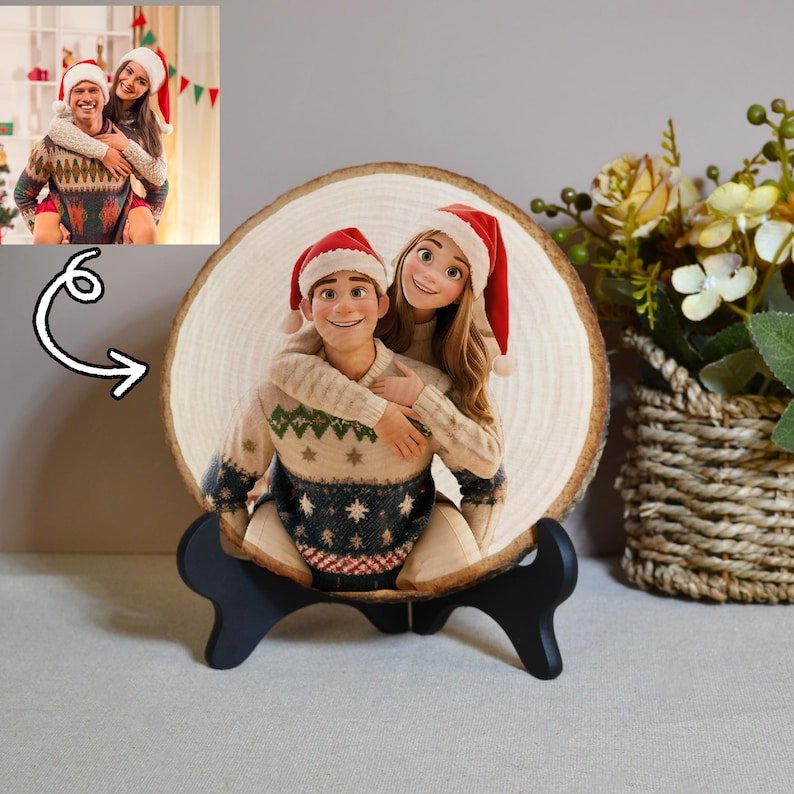 Personalized Wood Pile Tree Rings Cartoon Portrait - Canvasgiftco