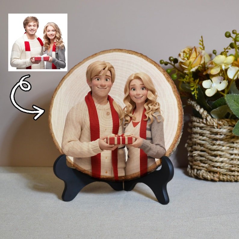 Personalized Wood Pile Tree Rings Cartoon Portrait - Canvasgiftco