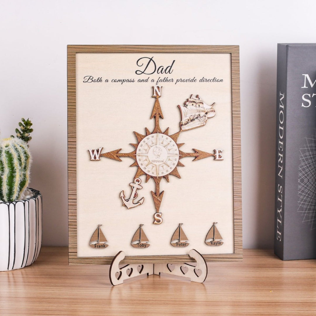 Personalized Wooden Compass Plaque – A Tribute to Dad - Canvasgiftco