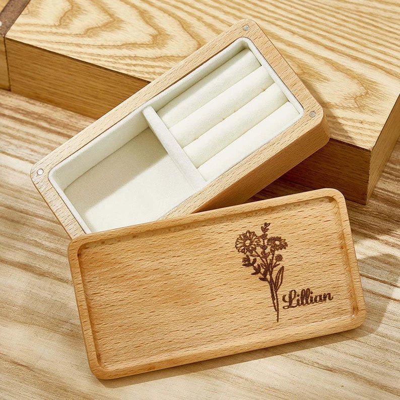 Personalized Wooden Jewelry Box - Birthday/Mother's Day Gift for Her - Canvasgiftco
