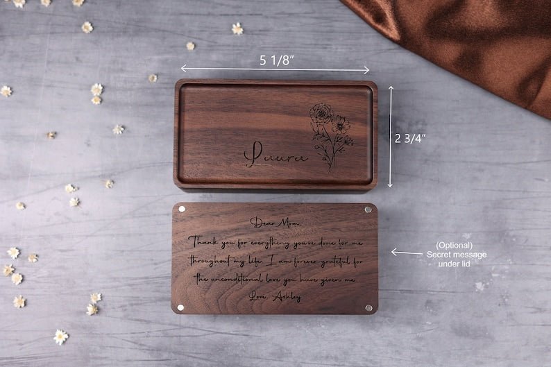 Personalized Wooden Jewelry Box - Birthday/Mother's Day Gift for Her - Canvasgiftco
