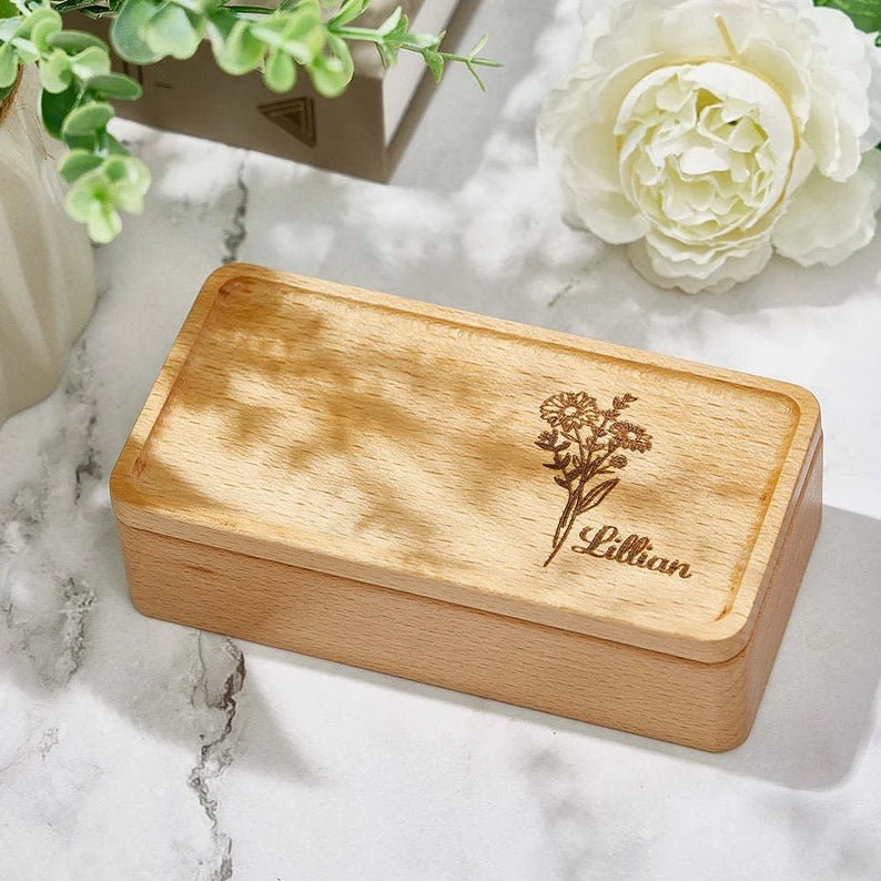 Personalized Wooden Jewelry Box - Birthday/Mother's Day Gift for Her - Canvasgiftco