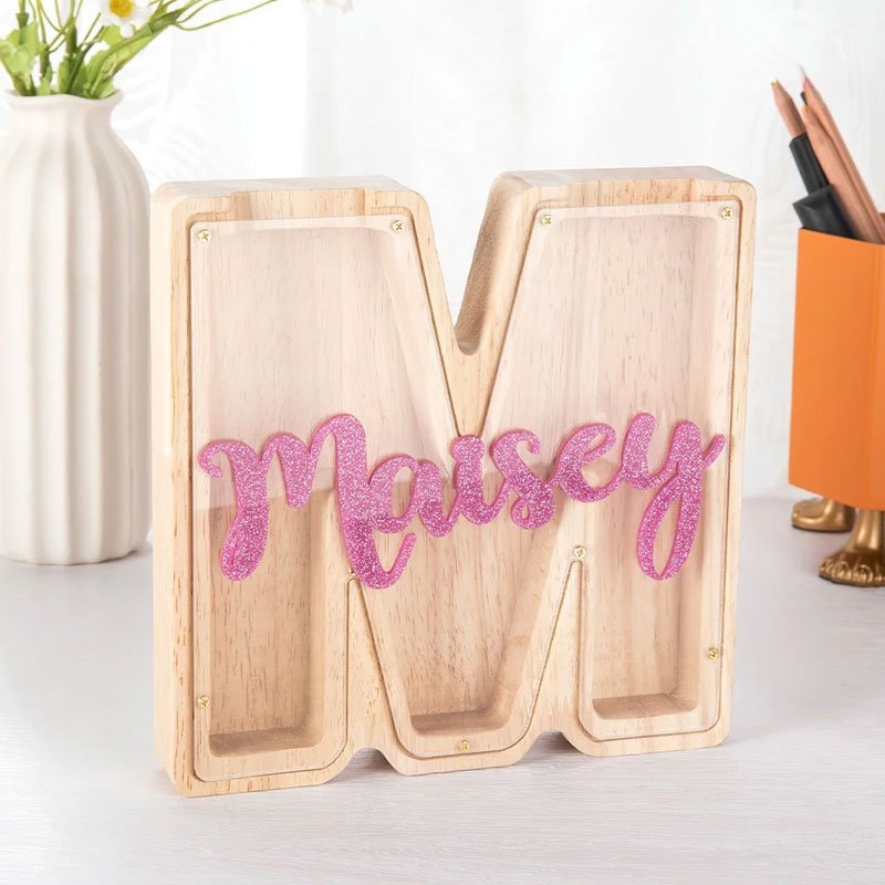 Personalized Wooden Letter Piggy Bank – Fun Way to Save! - Canvasgiftco