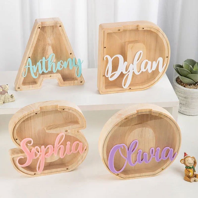 Personalized Wooden Letter Piggy Bank – Fun Way to Save! - Canvasgiftco