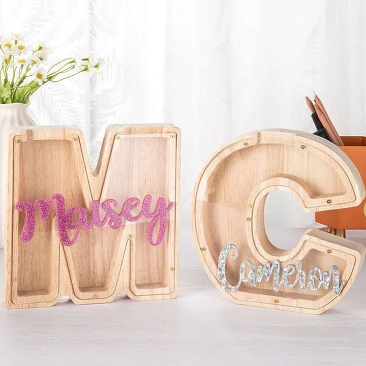 Personalized Wooden Letter Piggy Bank – Fun Way to Save! - Canvasgiftco