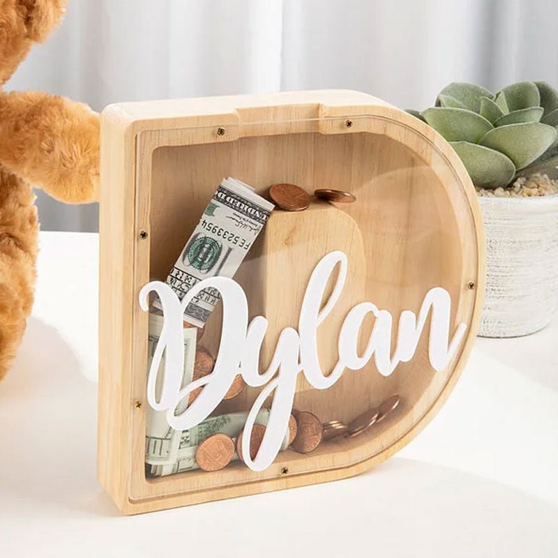 Personalized Wooden Letter Piggy Bank – Fun Way to Save! - Canvasgiftco
