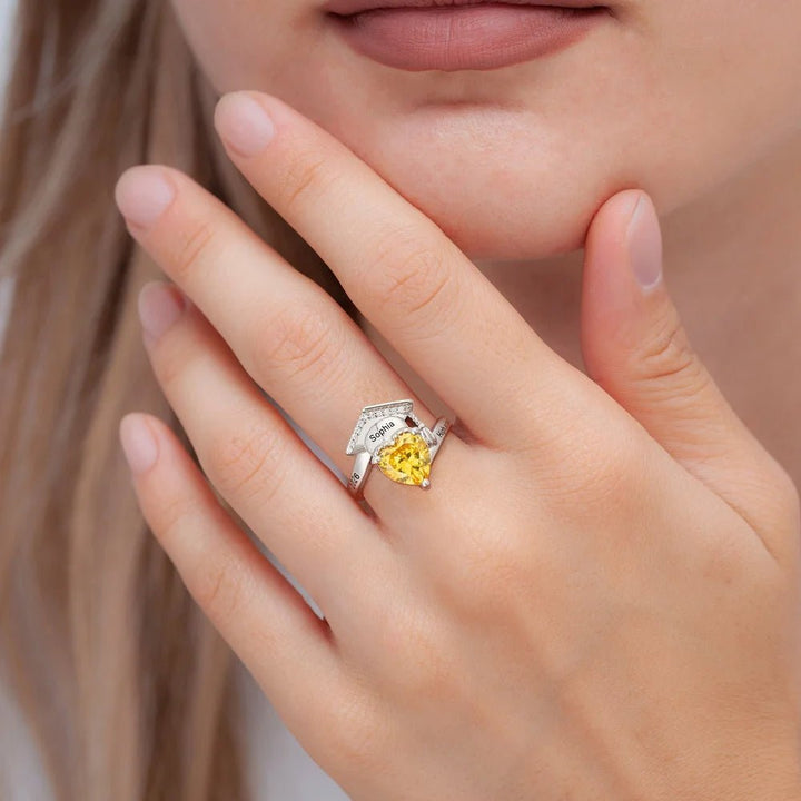 Personalized Zircon Grad Cap Heart Birthstone Ring - Canvasgiftco