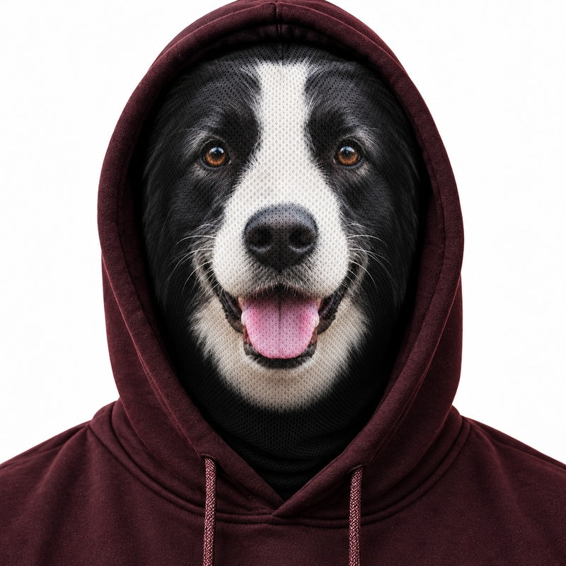 Personalized pet photo mesh balaclava worn with hoodie hood up: gallery-01