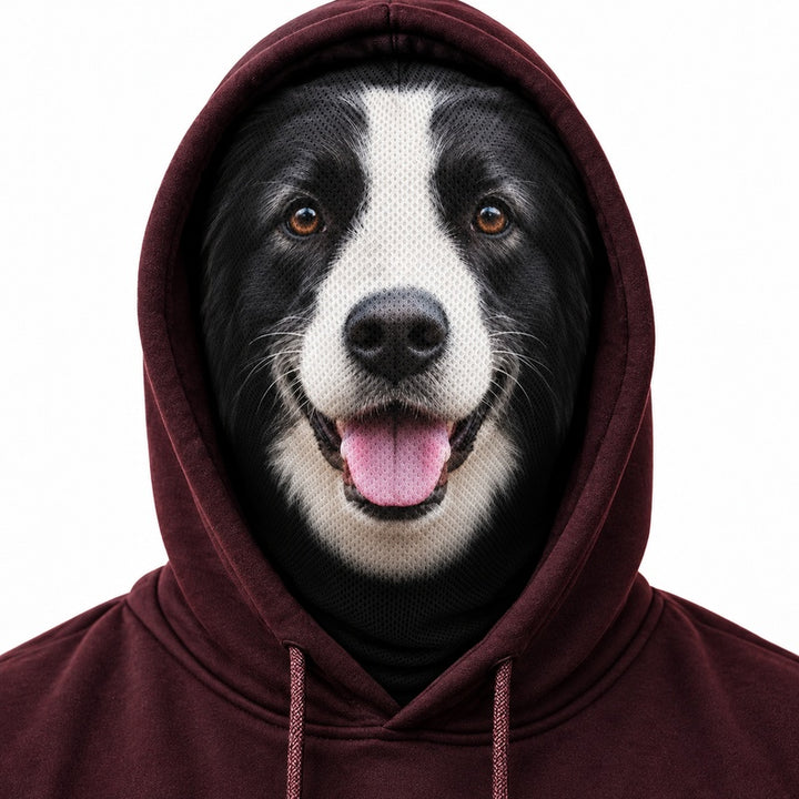 Personalized pet photo mesh balaclava worn with hoodie hood up: gallery-01