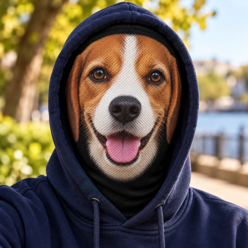 Personalized pet photo mesh balaclava worn with hoodie hood up: gallery-03