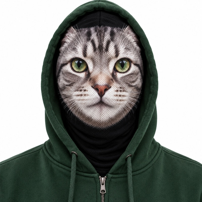 Personalized pet photo mesh balaclava worn with hoodie hood up: gallery-04