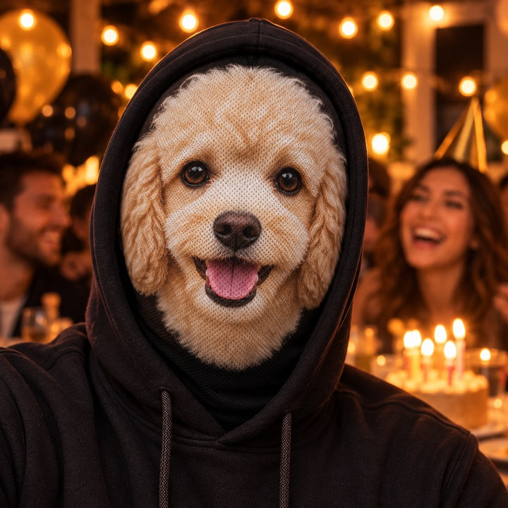 Personalized pet photo mesh balaclava worn with hoodie hood up: gallery-05