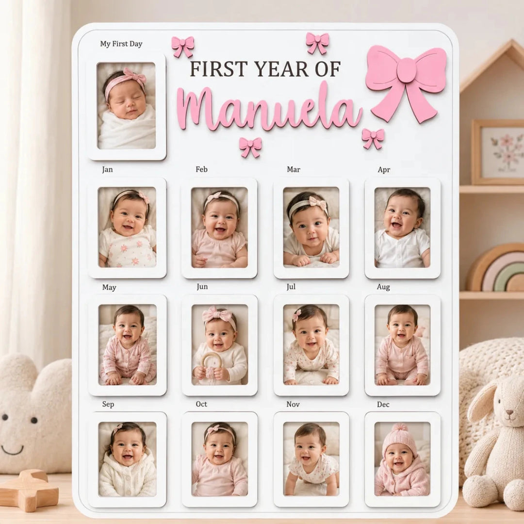 Pink Bow – Personalized Baby’s First Year Photo Frame - Canvasgiftco