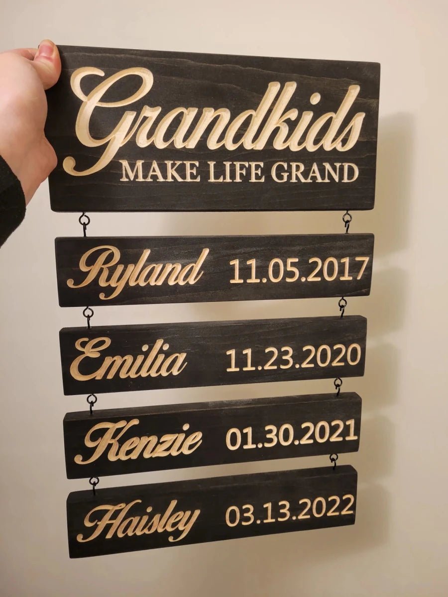 Preview-Personalized Grandkids Hanging Sign | Classic Engraved Edition - Canvasgiftco