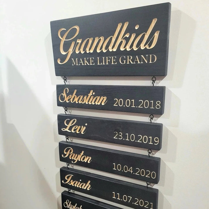 Preview-Personalized Grandkids Hanging Sign | Classic Engraved Edition - Canvasgiftco