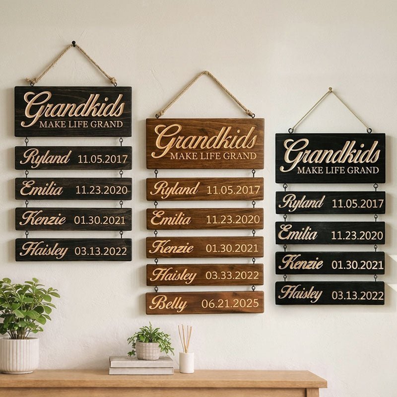 Preview-Personalized Grandkids Hanging Sign | Classic Engraved Edition - Canvasgiftco